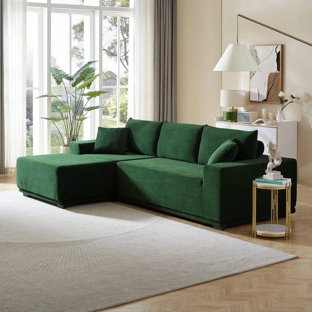 2-Piece L Shape Sectional Couch Covers in Corduroy for Left Chaise, Dark Green