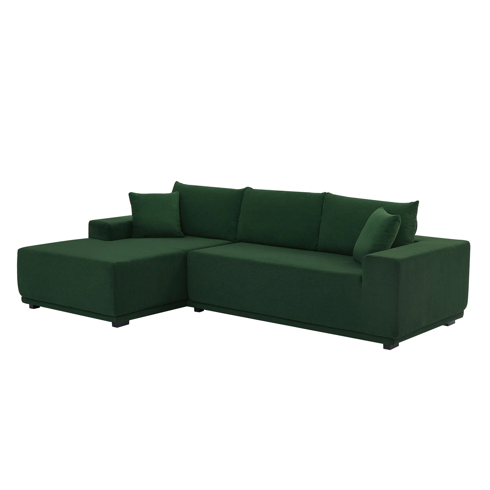 2-Piece L Shape Sectional Couch Covers in Corduroy for Left Chaise, Dark Green