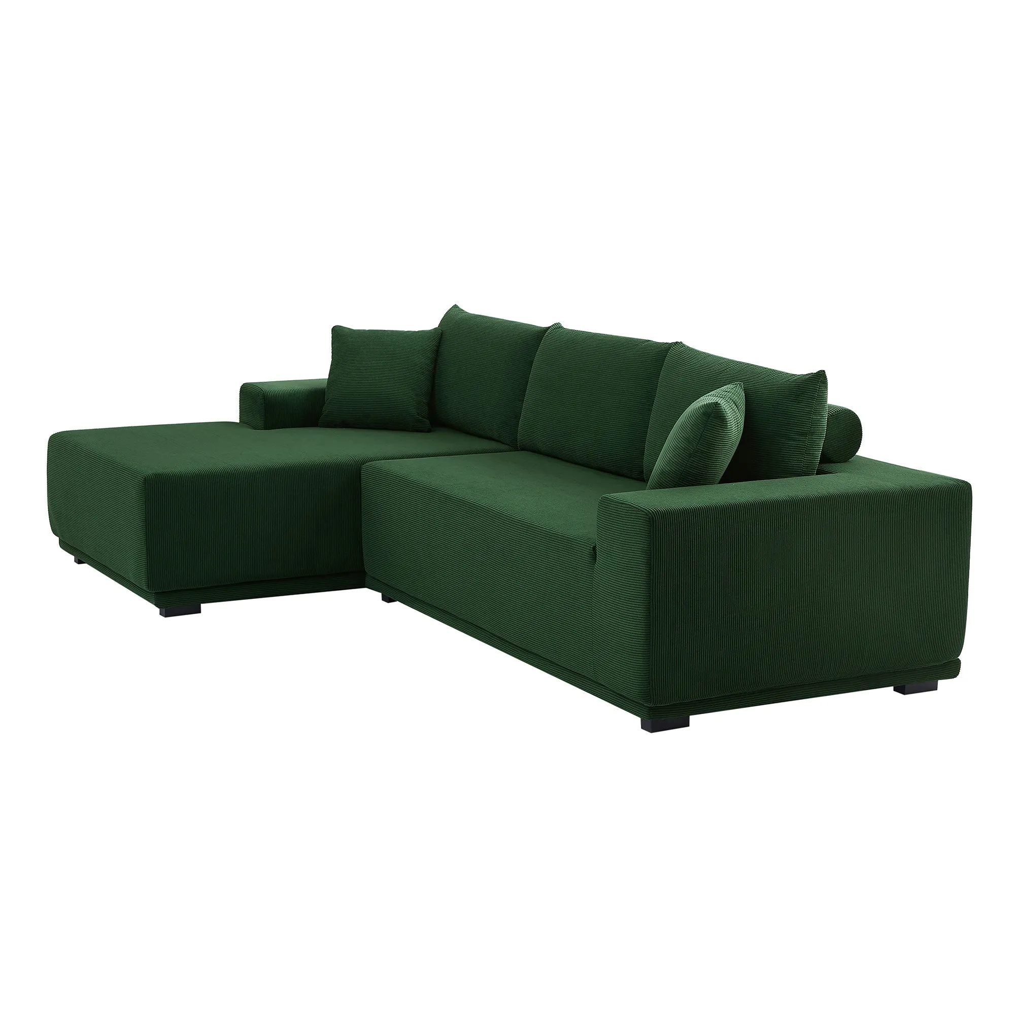 2-Piece L Shape Sectional Couch Covers in Corduroy for Left Chaise, Dark Green