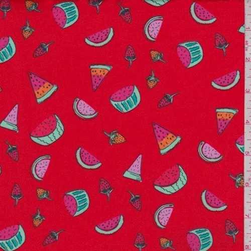 2 YD PC-Red Summer Fruit Double Brushed Jersey Knit Fabric