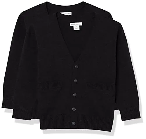 Amazon Essentials Unisex Kids' Uniform Cotton Cardigan Sweaters, Pack of 2, Black, X-Small