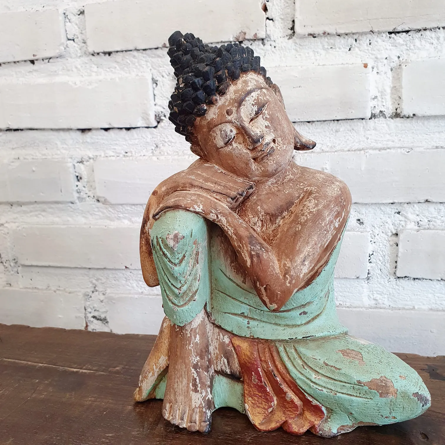 Antique Resting Wooden Buddha (W)