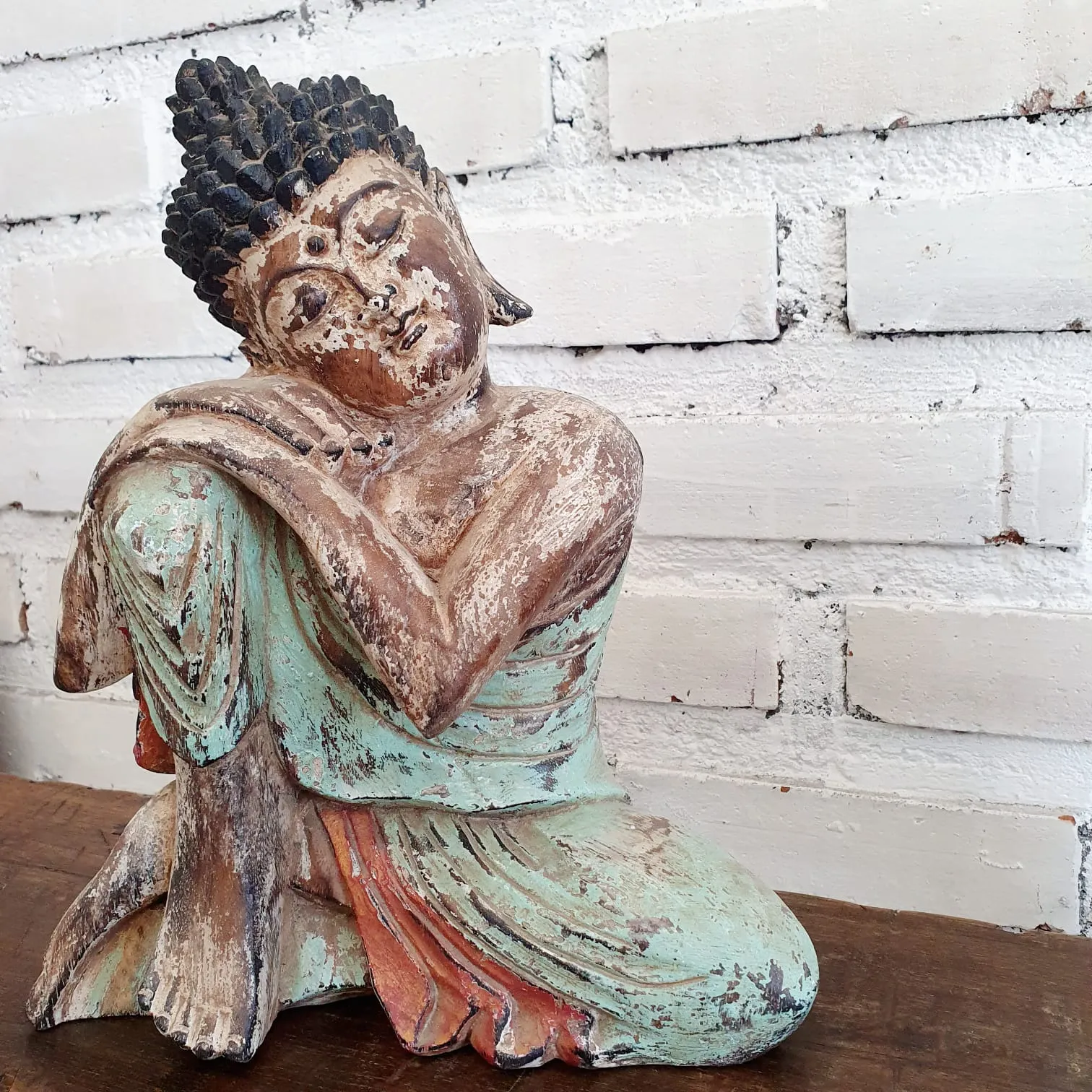 Antique Resting Wooden Buddha (W)