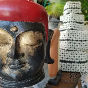 Antique Wooden Buddha Head (Black & Red)