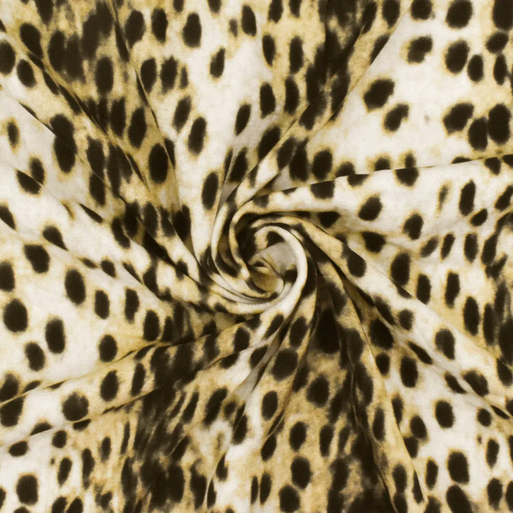 Beige-Ivory Famous Designer Leopard Print Viscose Crepe Faille Woven Fabric