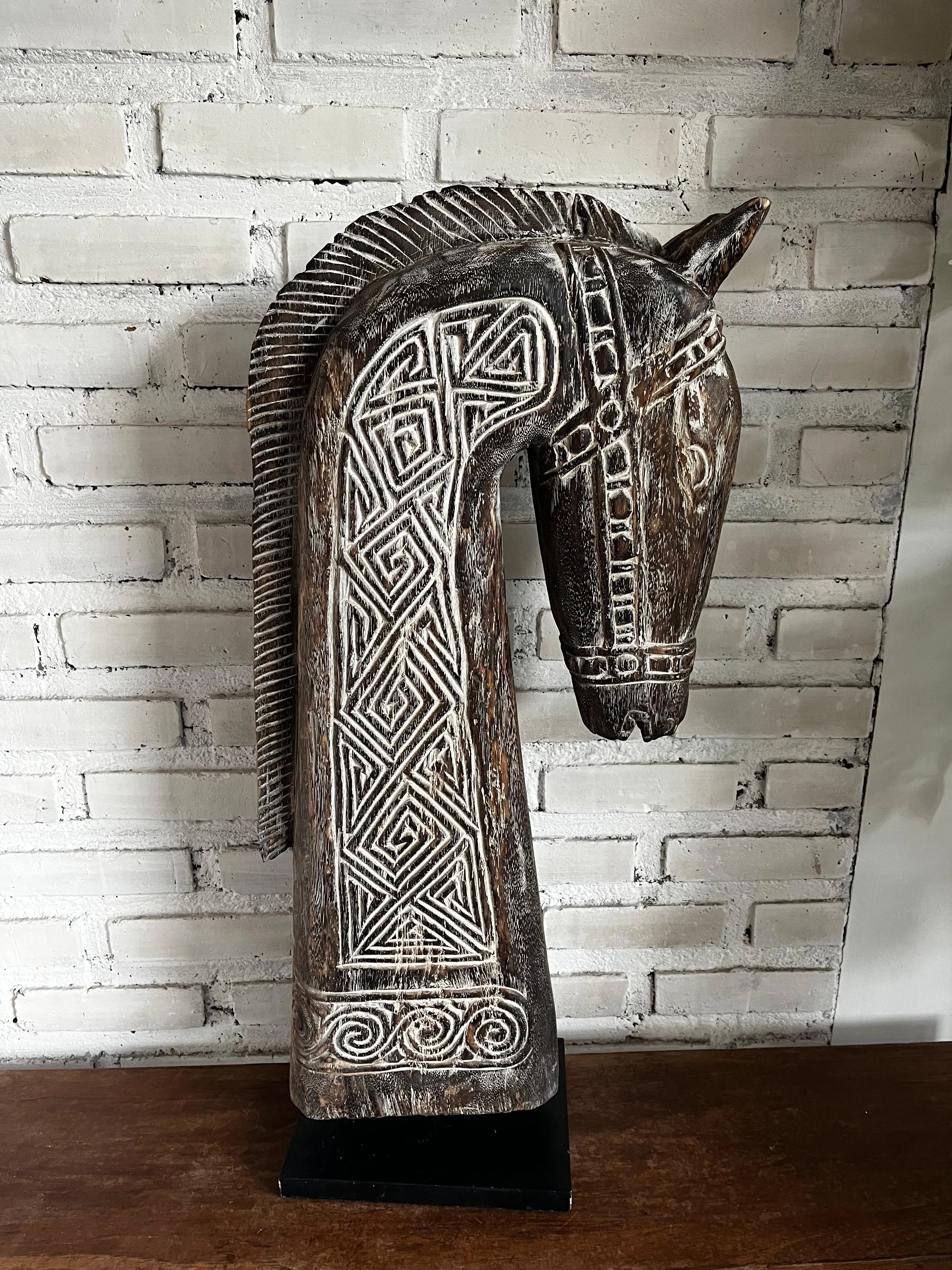 Big Wooden Horse Head with Stand