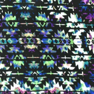 Black-Green-Multi Aztec Tie Dye Printed Rayon Challis Woven Fabric