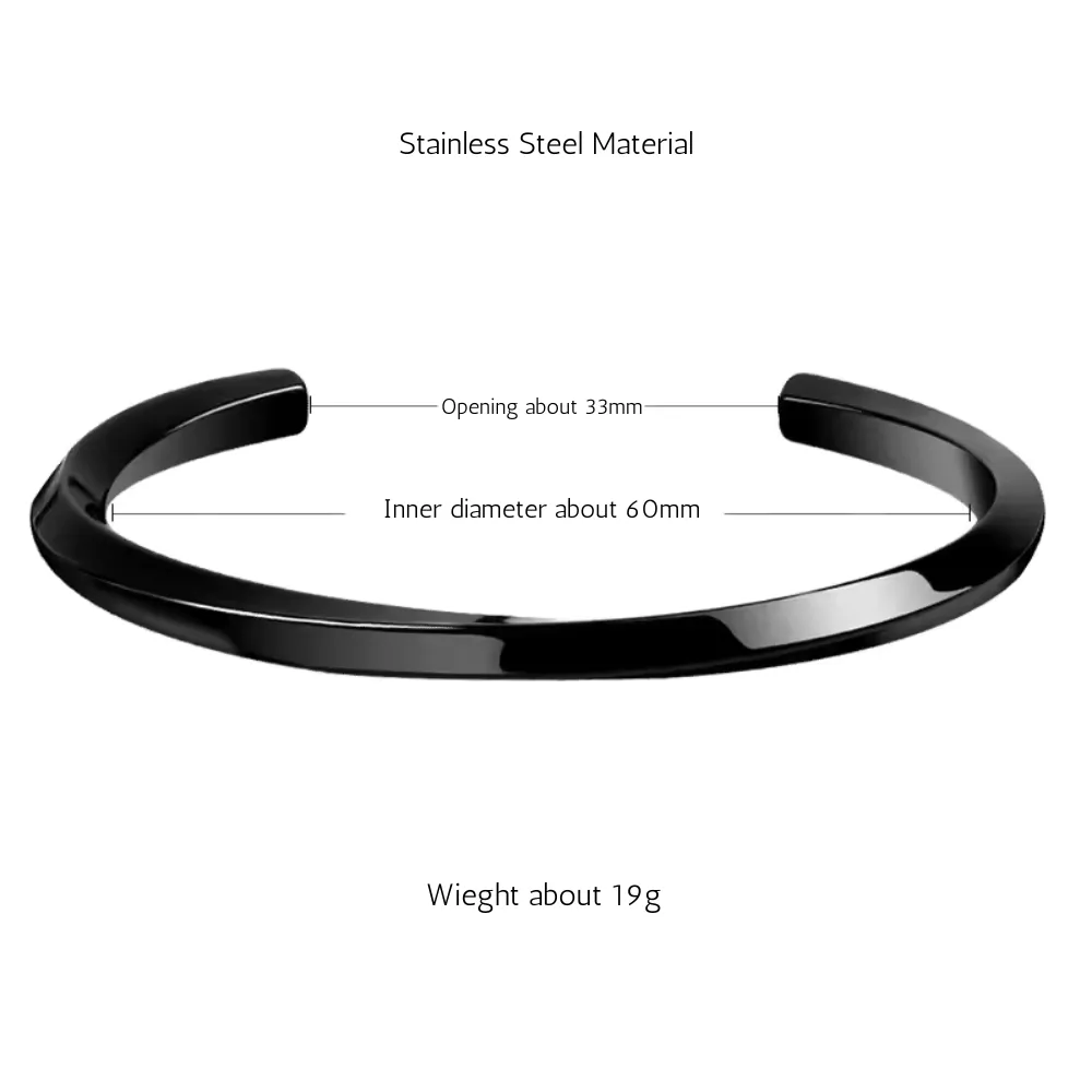 Black Stainless Steel Solid Twisted Cuff Bracelet For Men