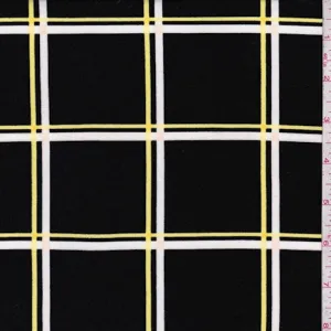 Black/Yellow/White Check Double Brushed Jersey Knit Fabric