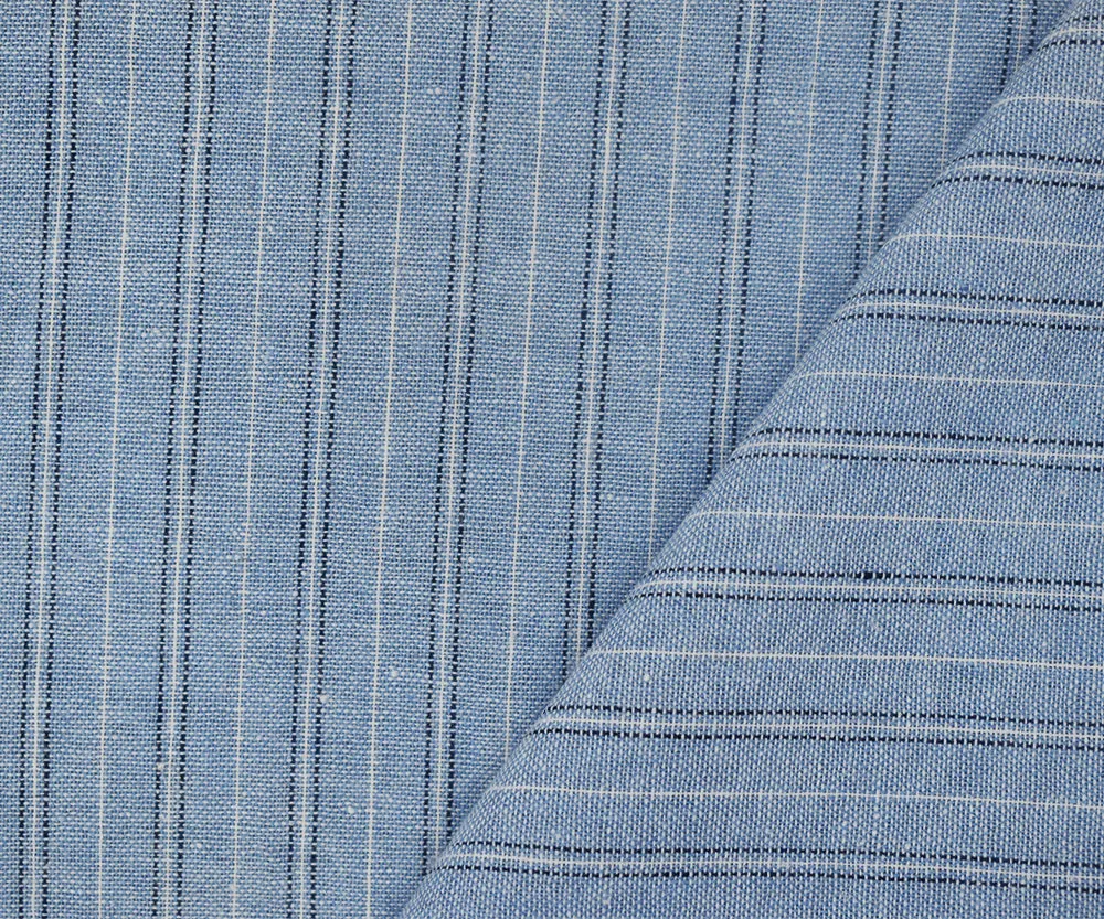 Blue-Black-White Stripe Poly-Cotton Shirting Woven Fabric