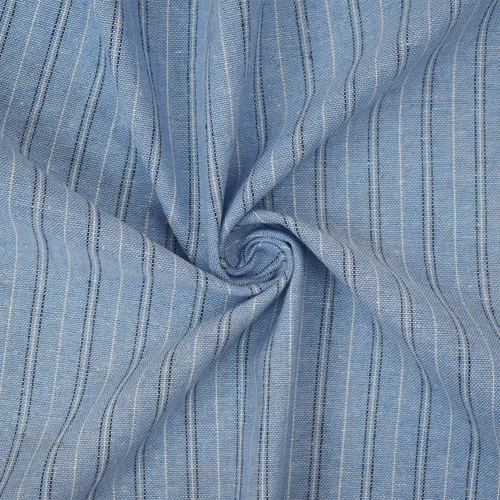 Blue-Black-White Stripe Poly-Cotton Shirting Woven Fabric