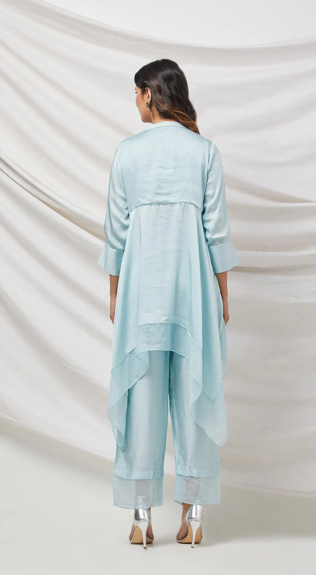 Blue Satin Crepe Tunic Set