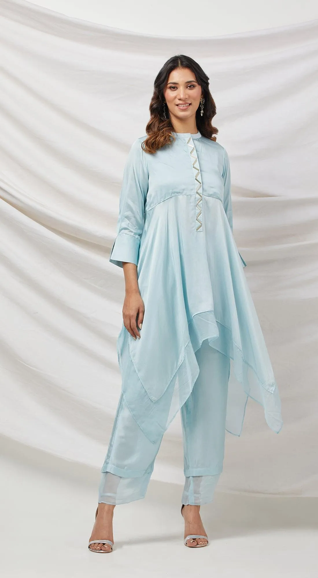 Blue Satin Crepe Tunic Set