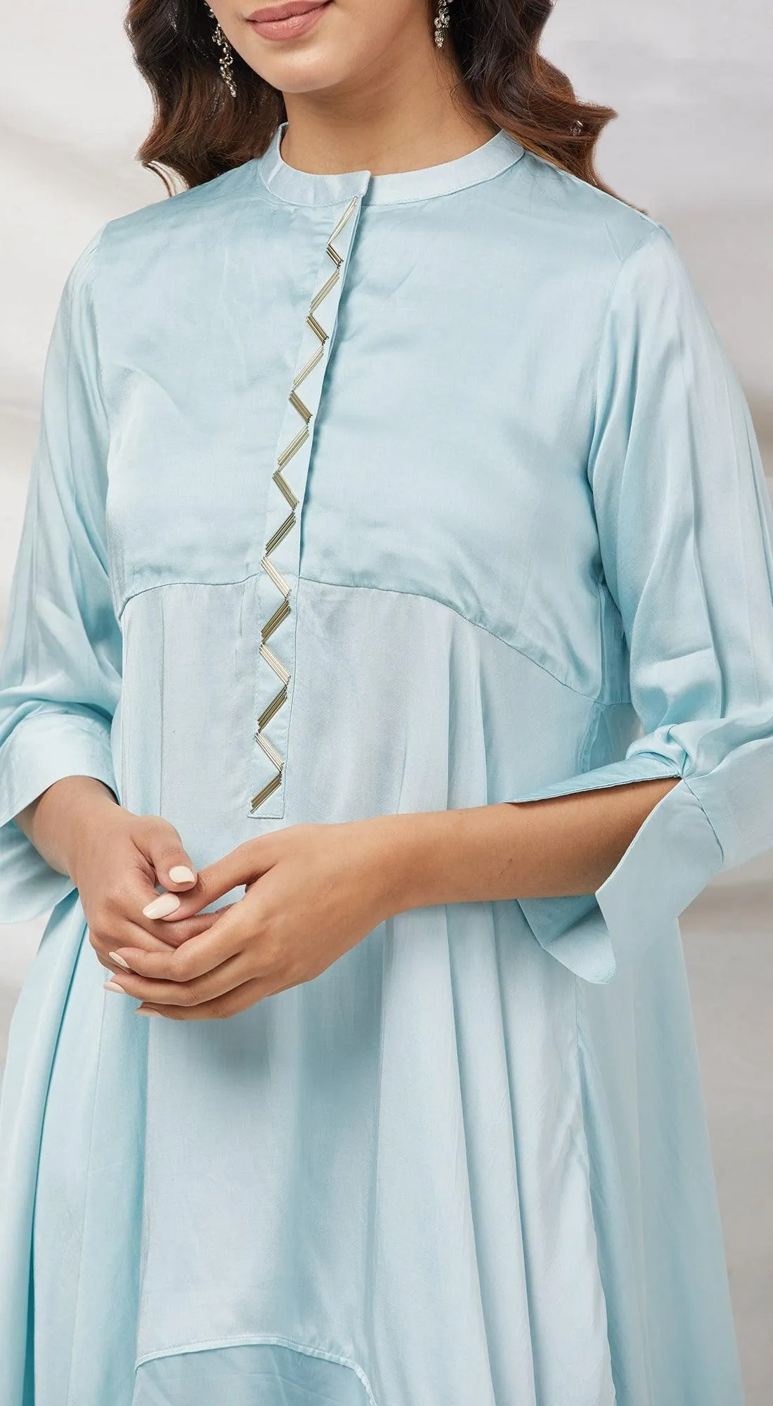 Blue Satin Crepe Tunic Set