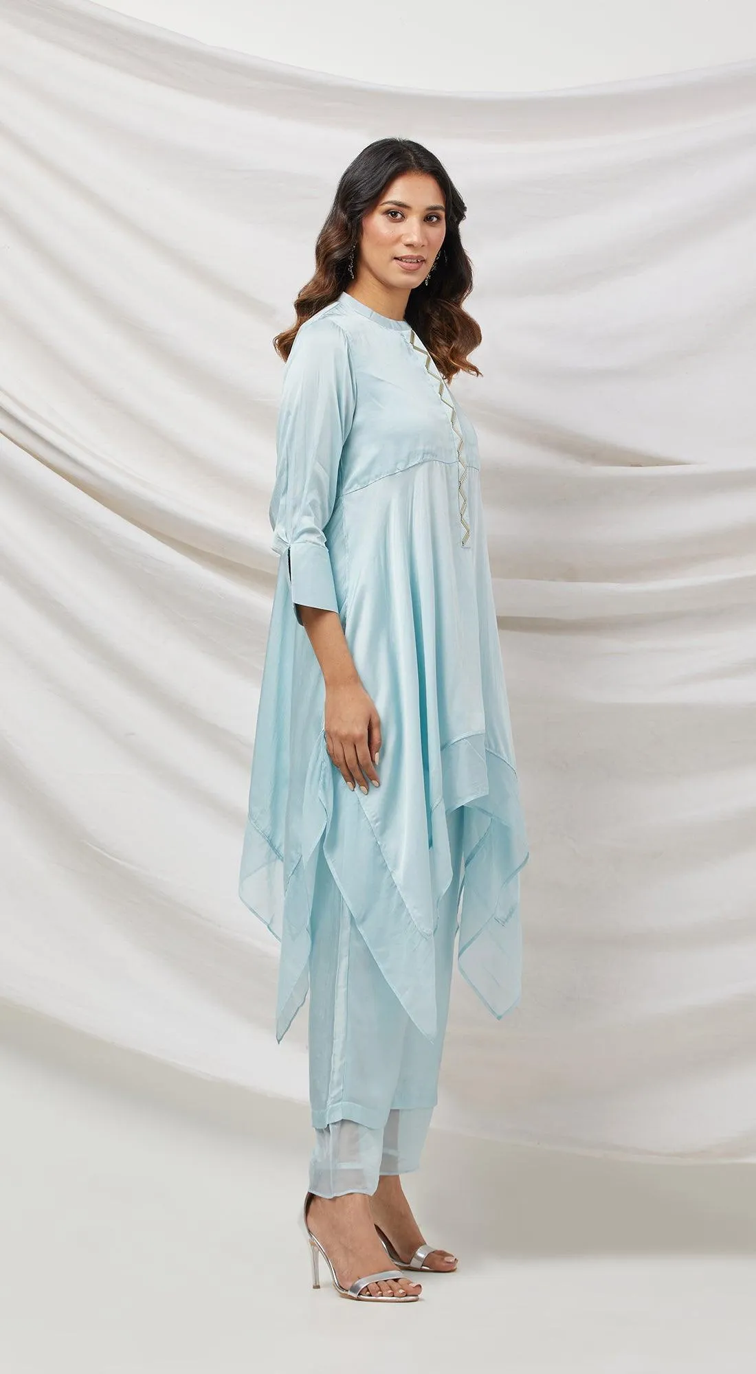 Blue Satin Crepe Tunic Set