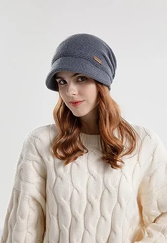 Bonvince Slouchy Beanies for Women Fleece Lined Winter Hats Soft Warm Beanie Hat Ladies Knitting Skull Beanies with Visor Dark Grey