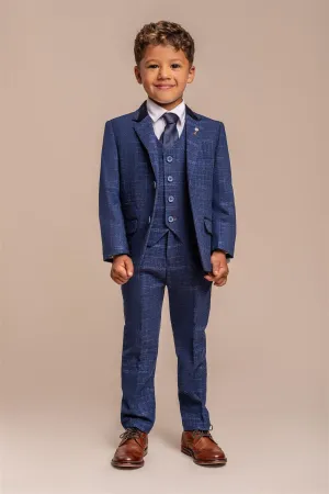 Boys Kaiser Blue Check Three Piece Suit