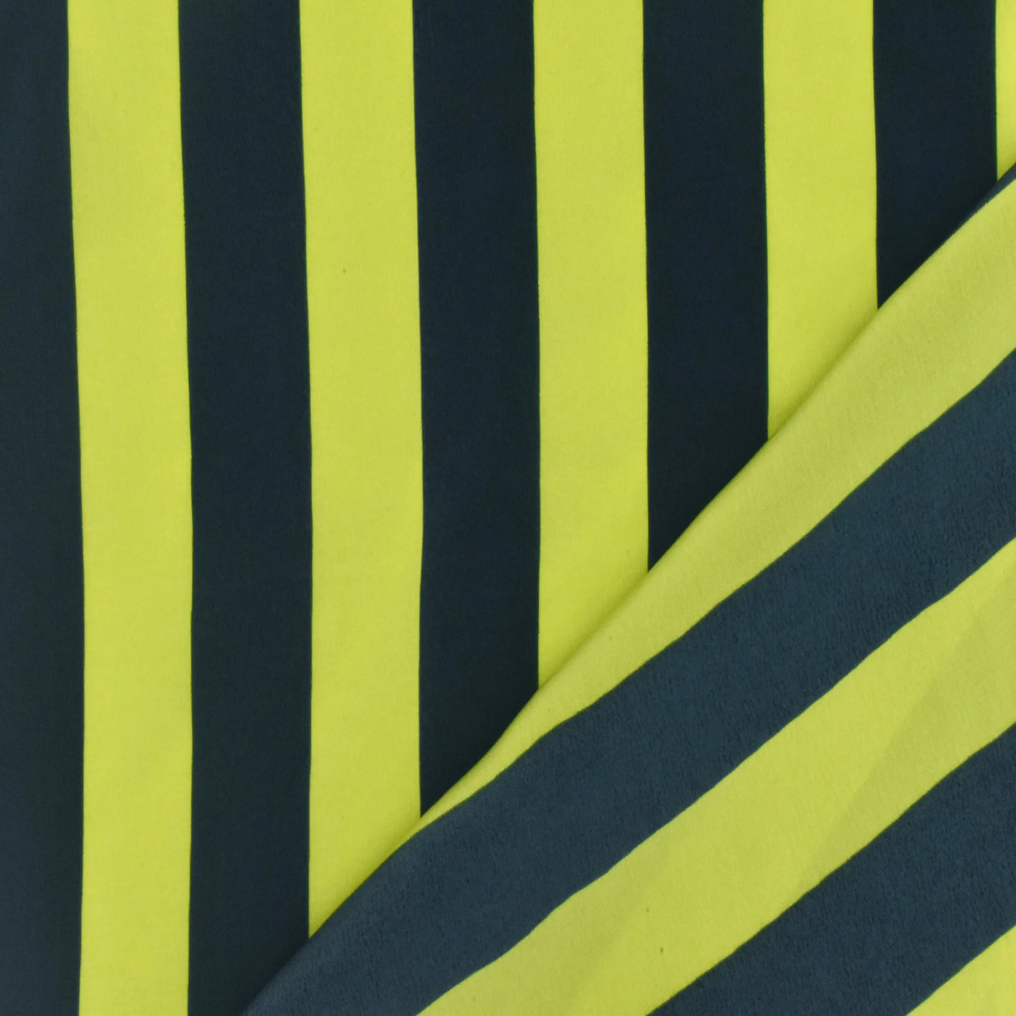 Bright Yellow-Navy Stripe Printed Silk Faille Woven Fabric