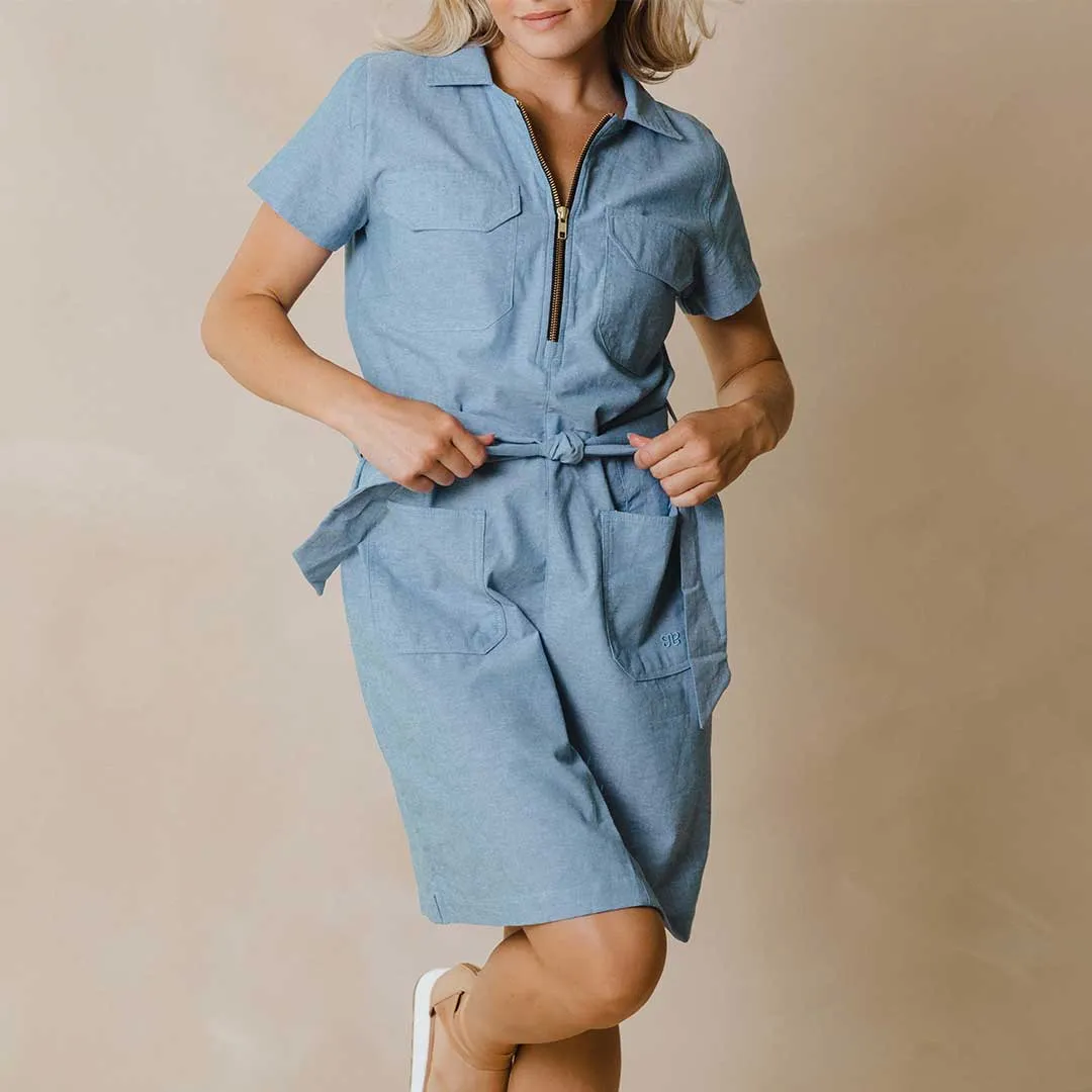 Cape Cod Zip-Up Dress, Chambray Indigo