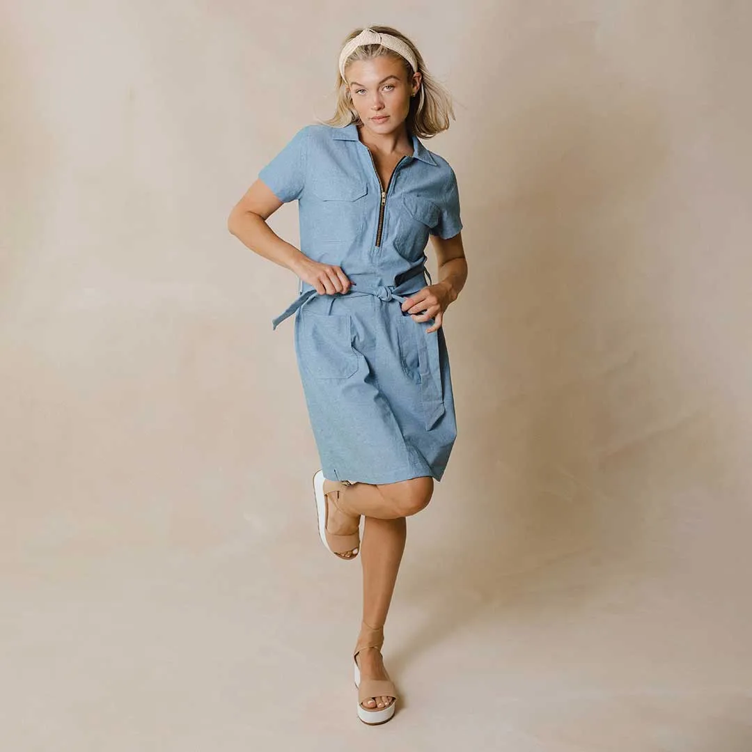 Cape Cod Zip-Up Dress, Chambray Indigo