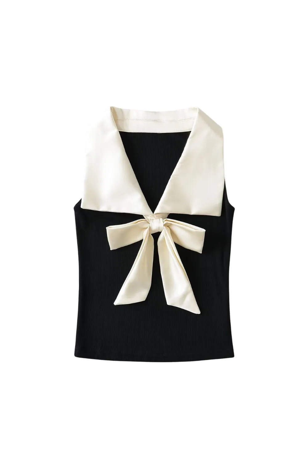 'Charlotte' Turn-down Collar Bow Tie Sleeveless Top