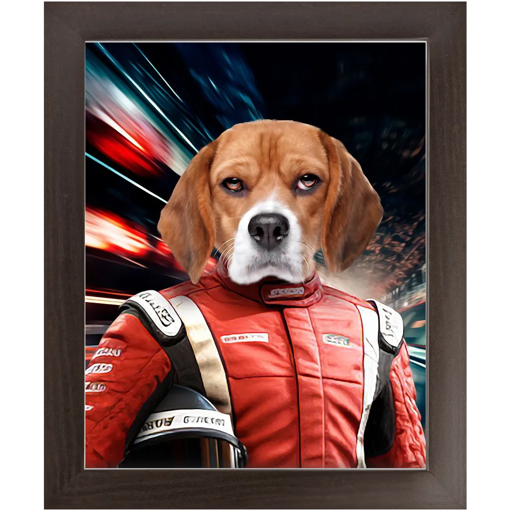 CHASING CARS - Race Car Driver Inspired Custom Pet Portrait Framed Satin Paper Print