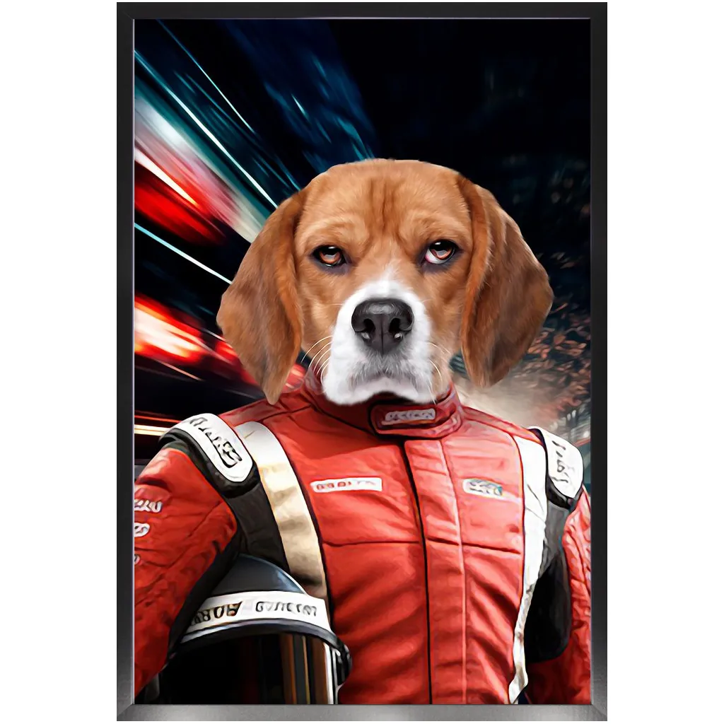 CHASING CARS - Race Car Driver Inspired Custom Pet Portrait Framed Satin Paper Print