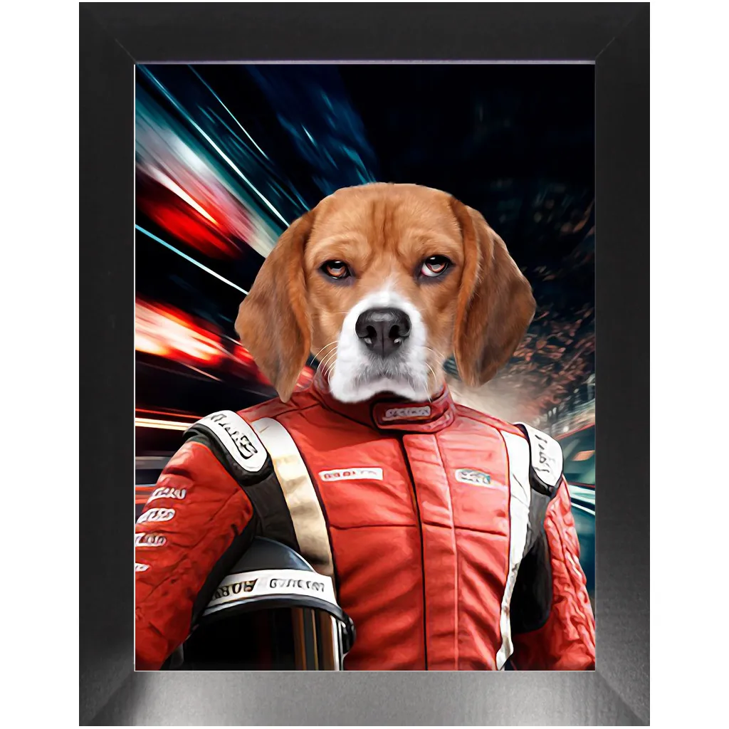 CHASING CARS - Race Car Driver Inspired Custom Pet Portrait Framed Satin Paper Print