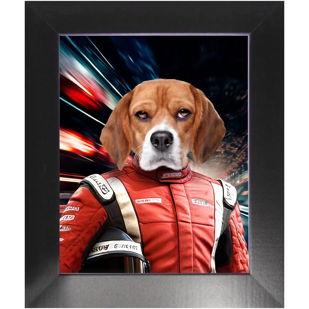 CHASING CARS - Race Car Driver Inspired Custom Pet Portrait Framed Satin Paper Print