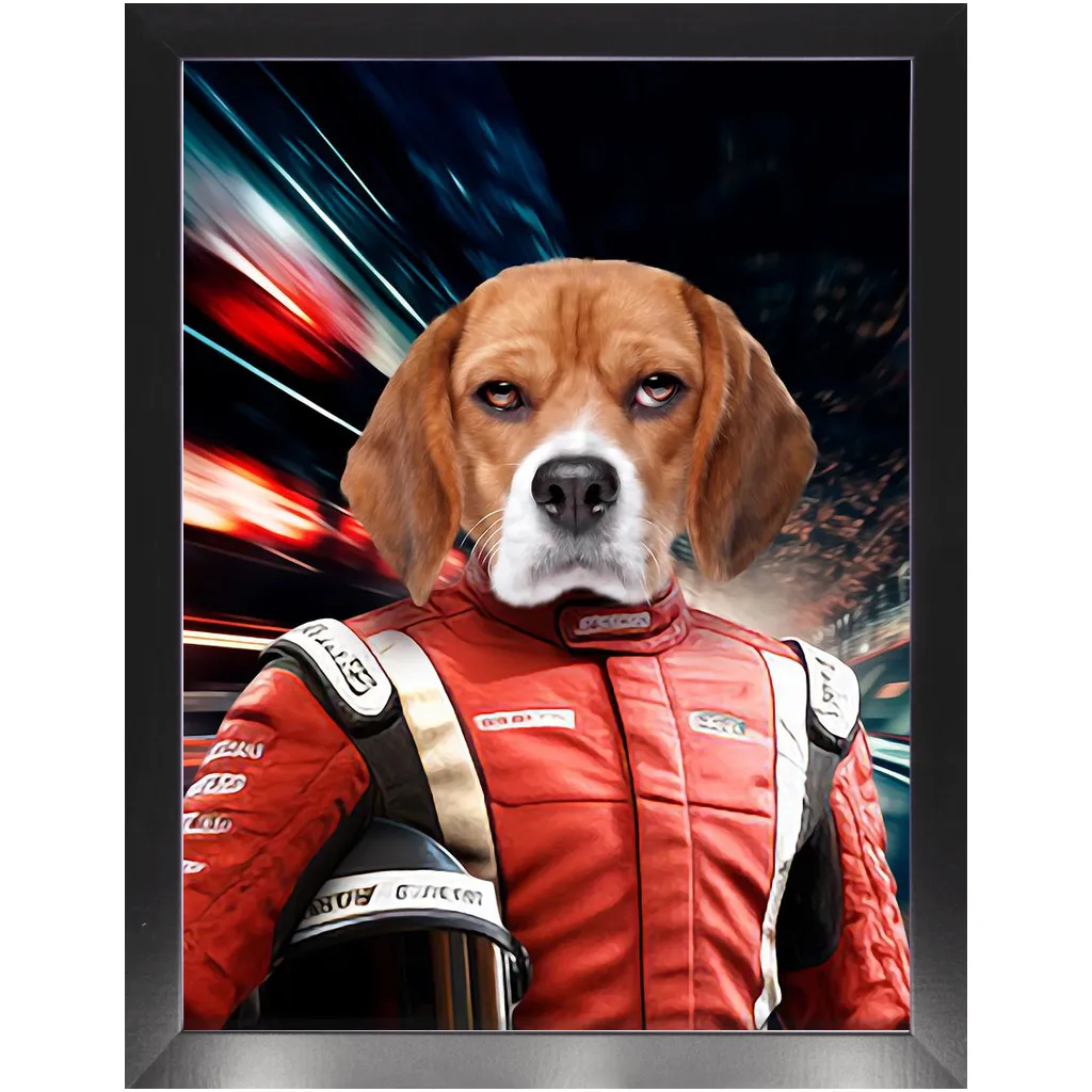 CHASING CARS - Race Car Driver Inspired Custom Pet Portrait Framed Satin Paper Print