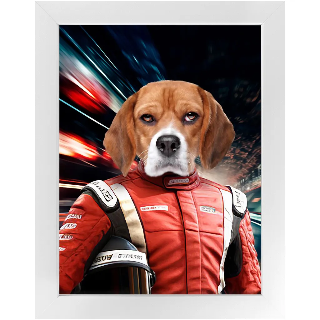 CHASING CARS - Race Car Driver Inspired Custom Pet Portrait Framed Satin Paper Print