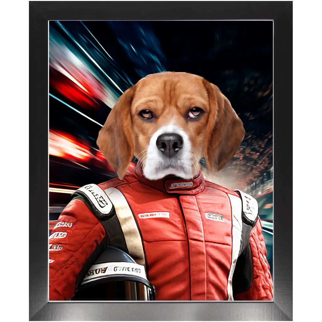 CHASING CARS - Race Car Driver Inspired Custom Pet Portrait Framed Satin Paper Print