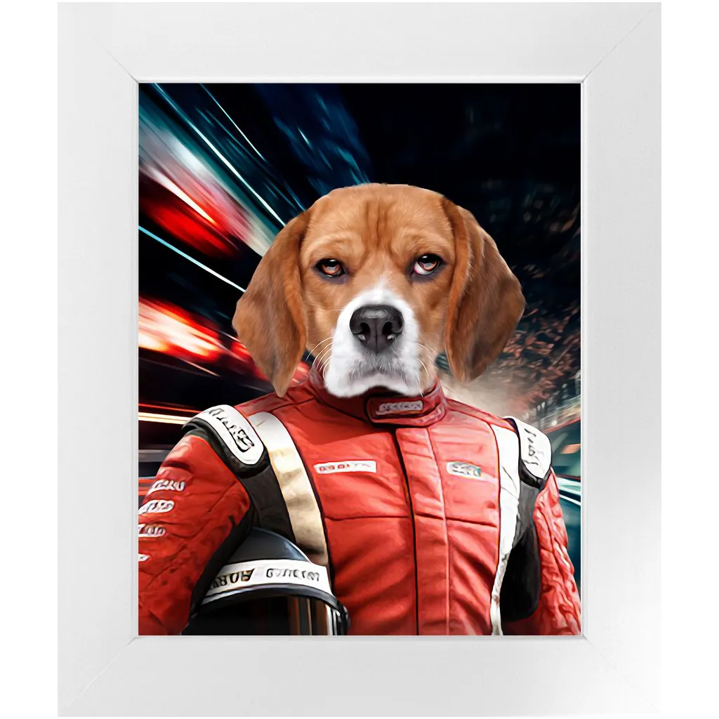 CHASING CARS - Race Car Driver Inspired Custom Pet Portrait Framed Satin Paper Print