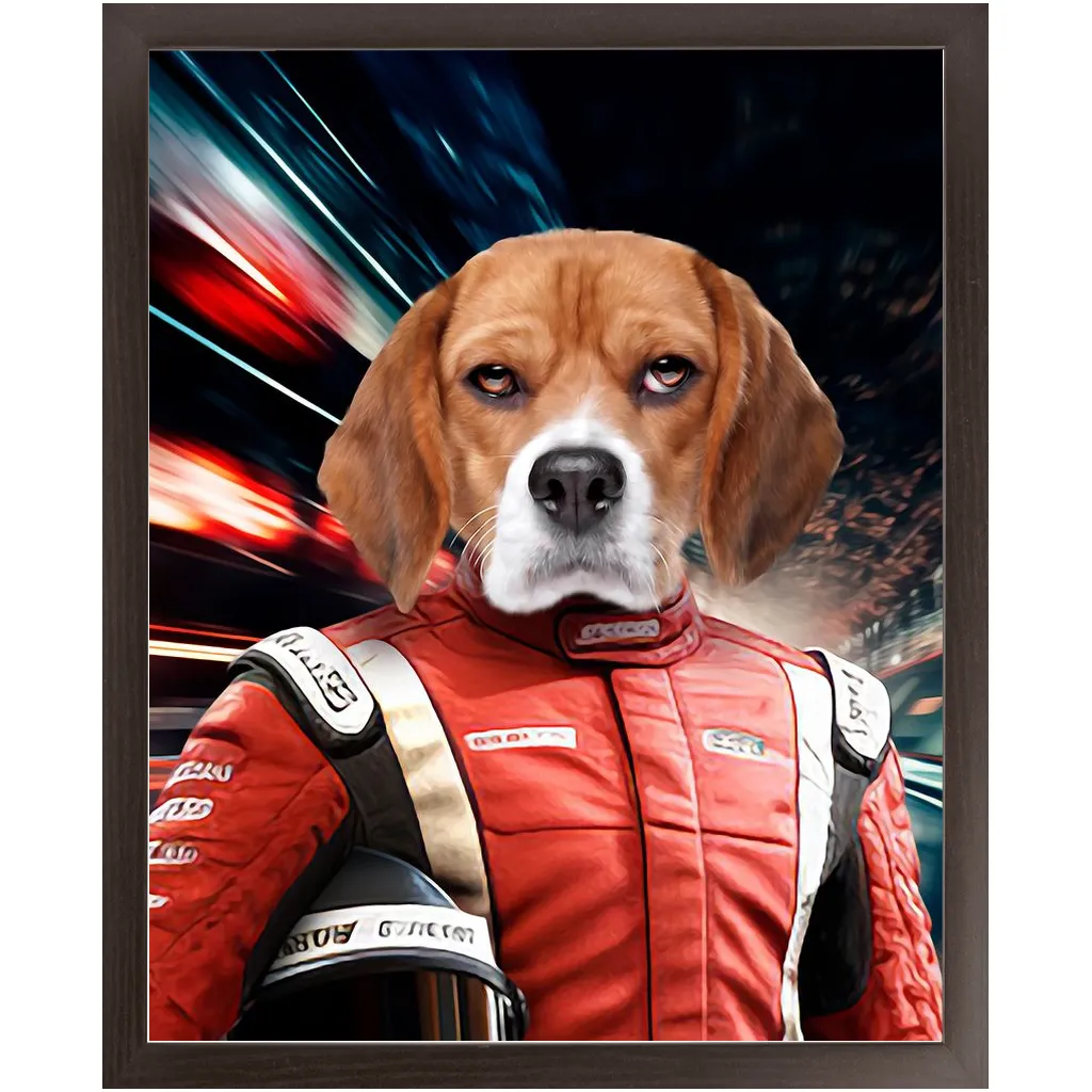 CHASING CARS - Race Car Driver Inspired Custom Pet Portrait Framed Satin Paper Print