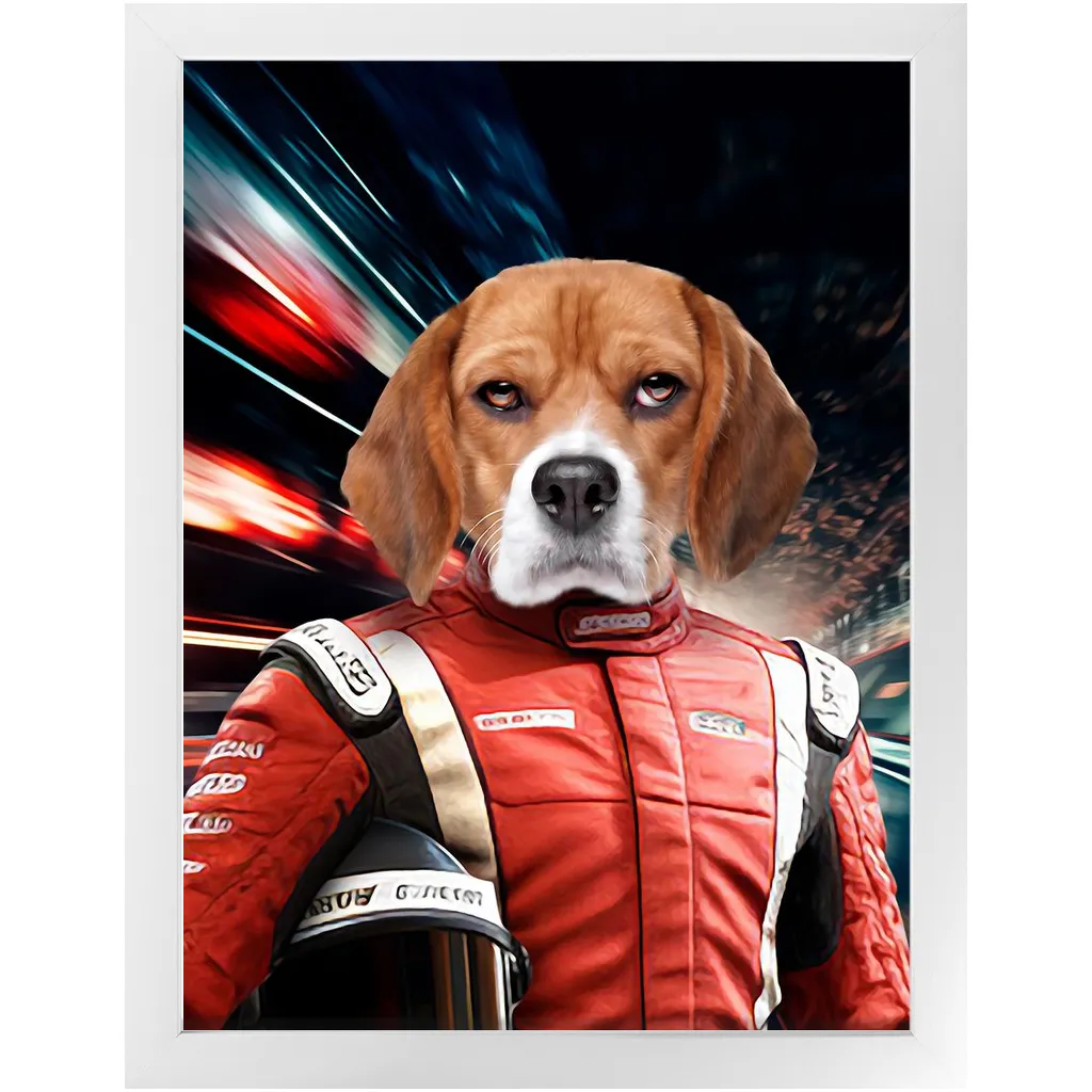 CHASING CARS - Race Car Driver Inspired Custom Pet Portrait Framed Satin Paper Print