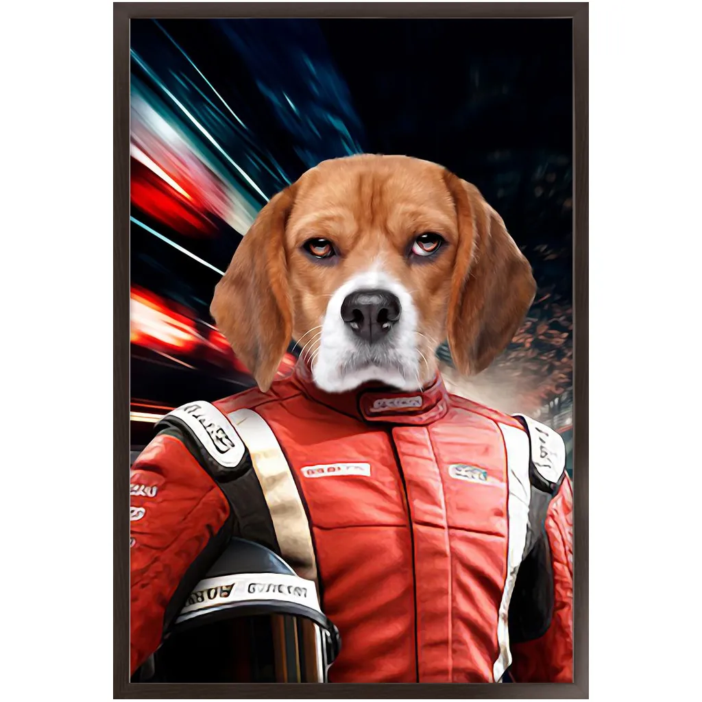 CHASING CARS - Race Car Driver Inspired Custom Pet Portrait Framed Satin Paper Print