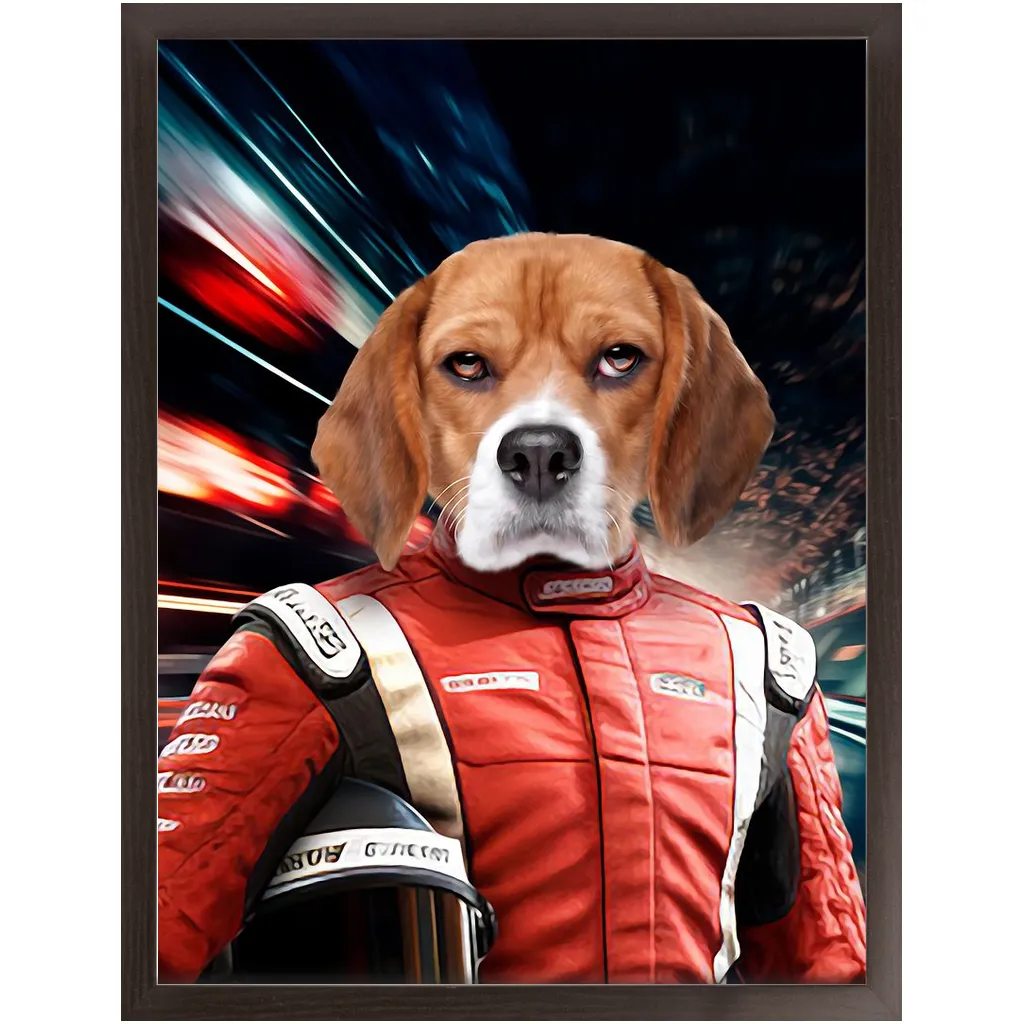 CHASING CARS - Race Car Driver Inspired Custom Pet Portrait Framed Satin Paper Print