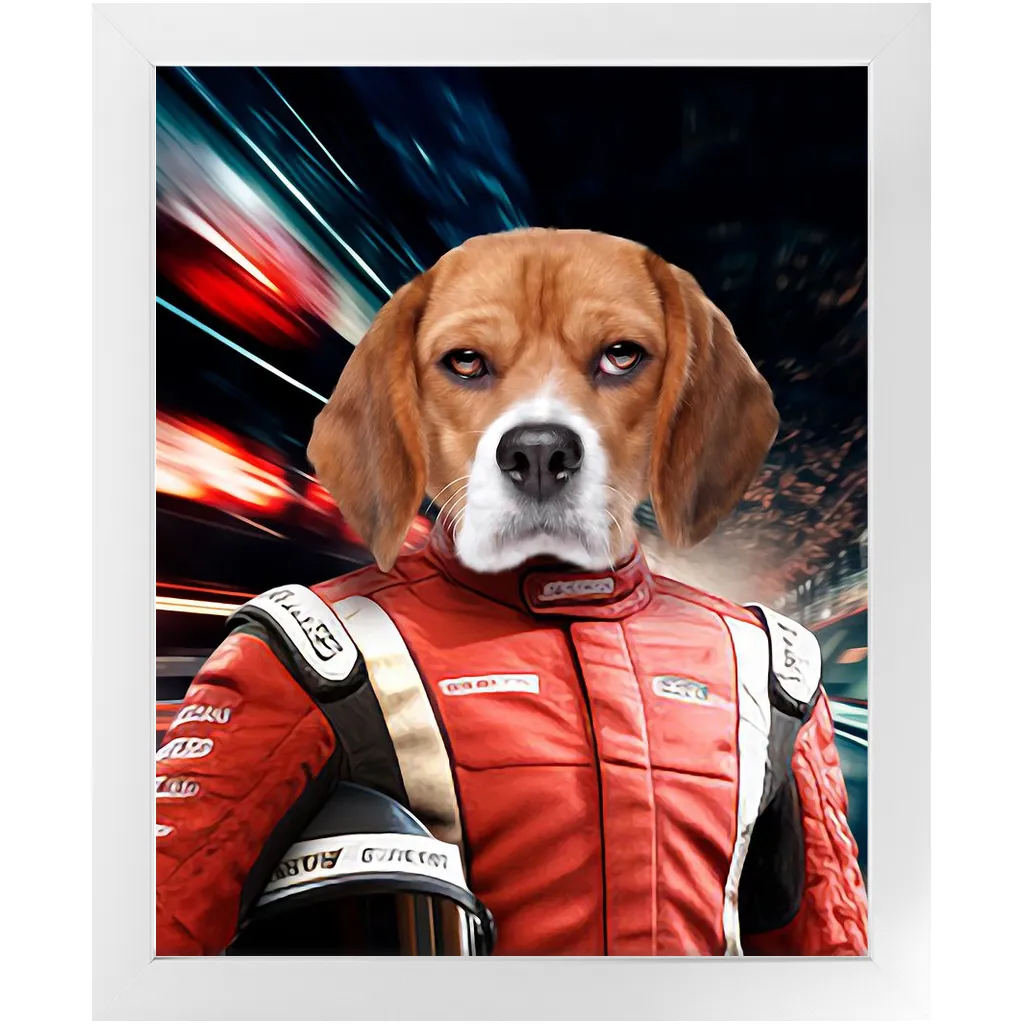 CHASING CARS - Race Car Driver Inspired Custom Pet Portrait Framed Satin Paper Print