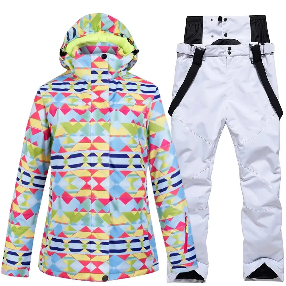 Checkered Women Ski Snowboard Insulated Jacket & Bib Pants