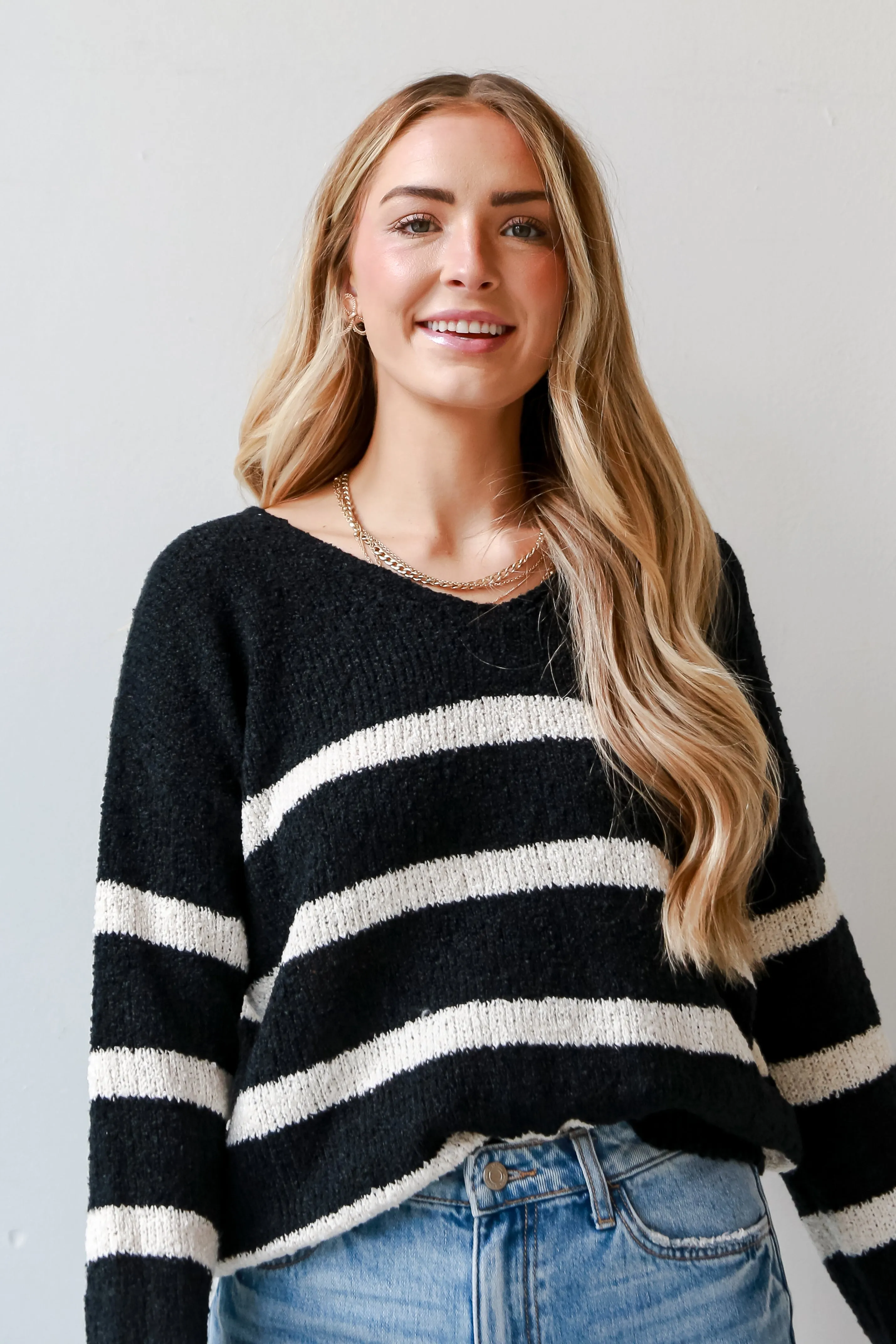 Cutely Cozy Black Striped Sweater