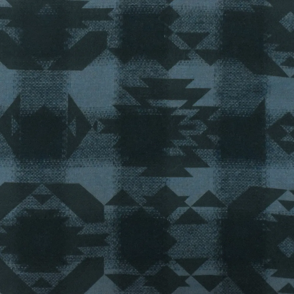 Dark Gray-Black-Multi Tribal Printed Cotton Check Dobby Woven Fabric