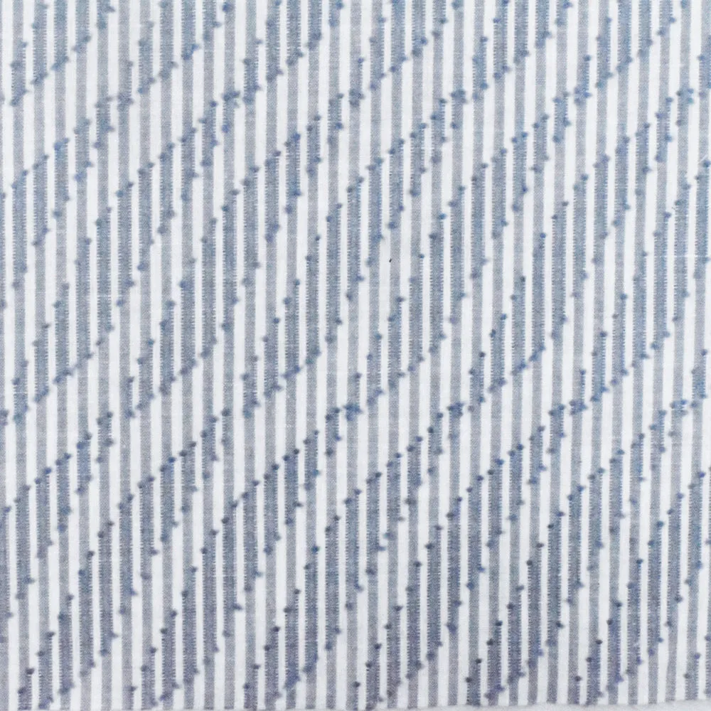 Dusty Blue-White Wave Jacquard Stripe Cotton Shirting Fabric