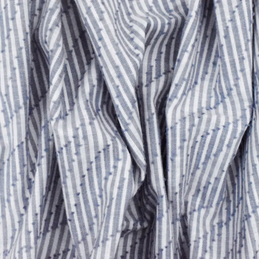 Dusty Blue-White Wave Jacquard Stripe Cotton Shirting Fabric