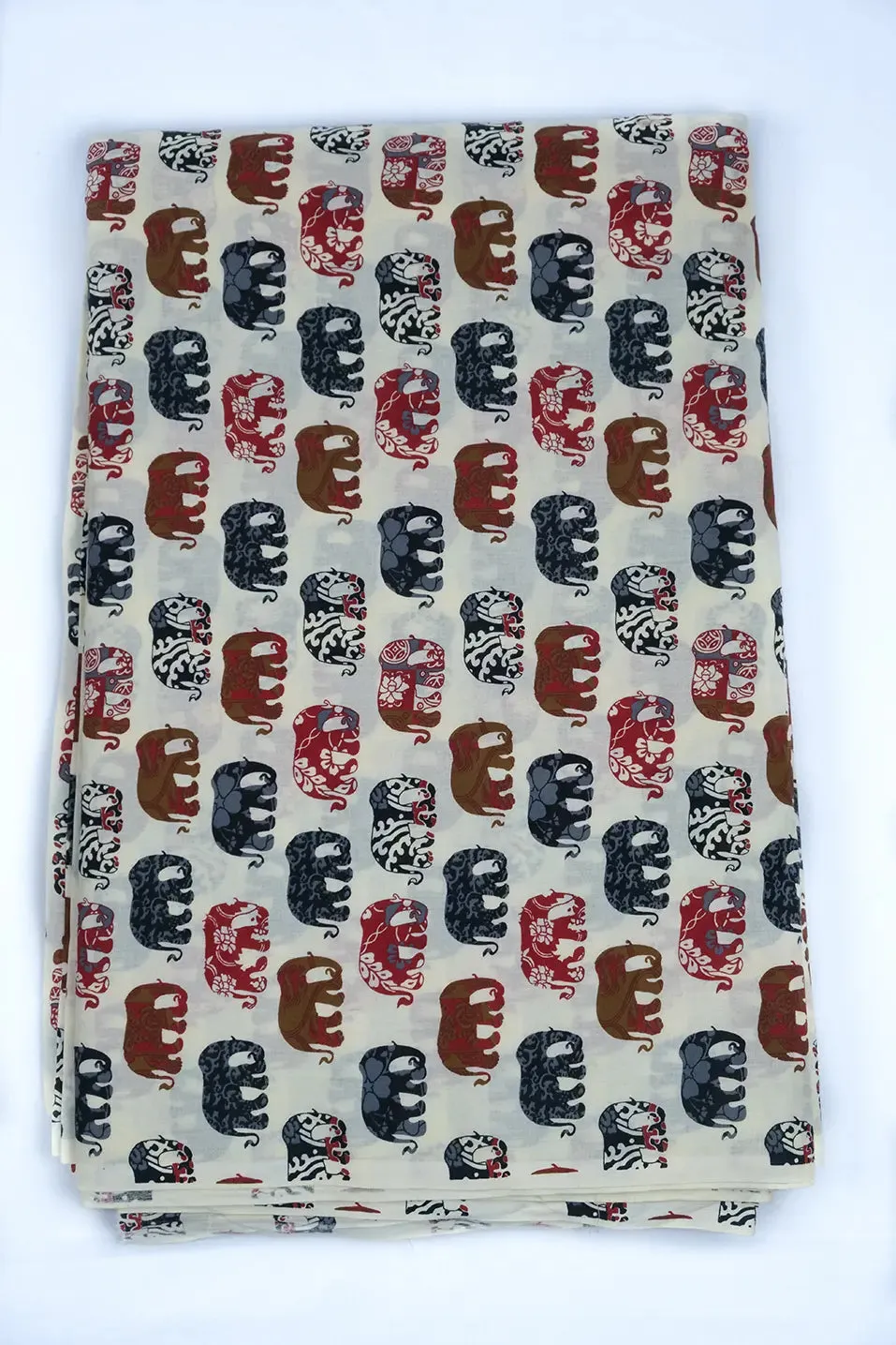 Elephanta Motif Print Red Fabric