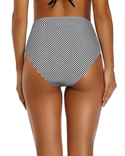 Flattering High Waisted Bathing Suit Bottoms Tummy Control Swimwear-Black And White Stripe