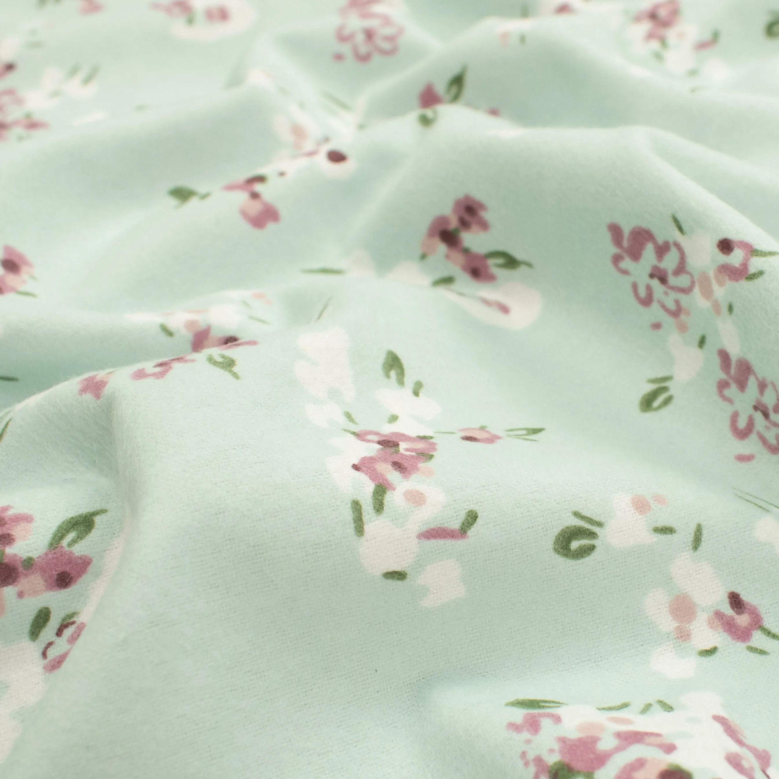 Floral on Mint Printed Flannelette Design-6