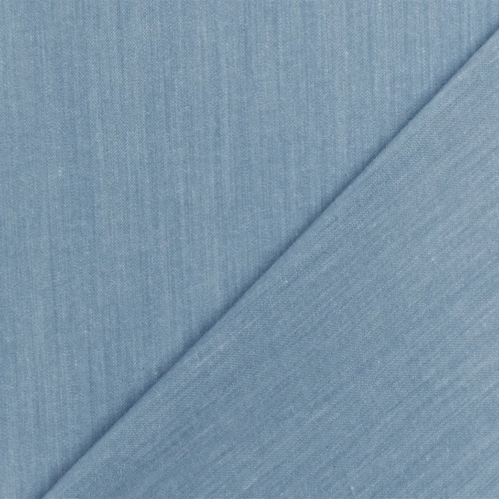 Frost Blue-White Striated Slub Stretch Cotton Blend Stretch Shirting Fabric