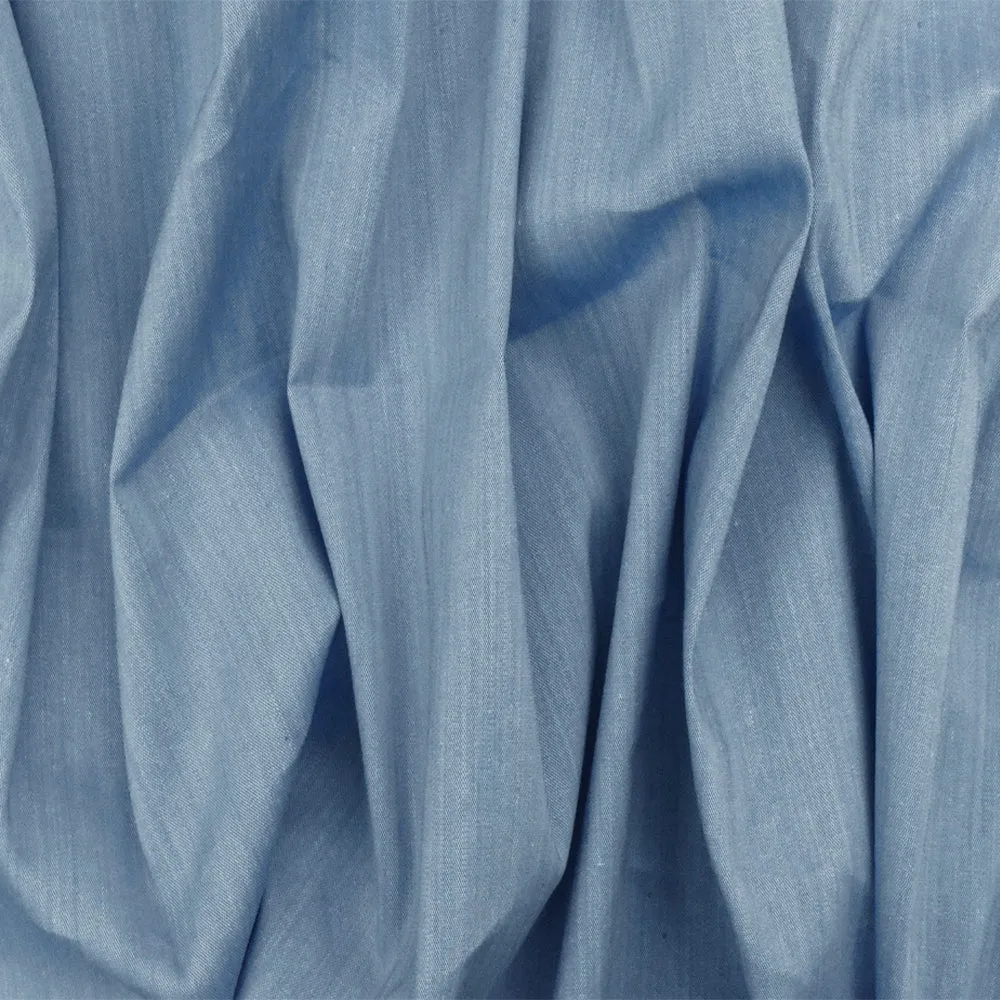 Frost Blue-White Striated Slub Stretch Cotton Blend Stretch Shirting Fabric