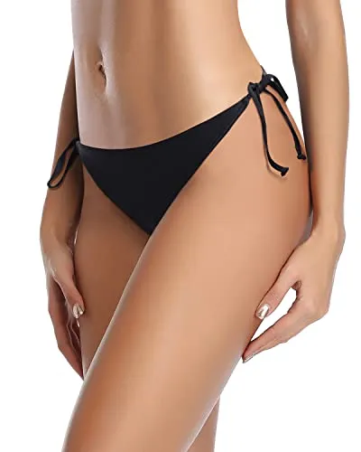 Full Coverage Bikini Bottom Tie Side Swimsuit Bottom Low Rise Bathing Suit Bottom-Black