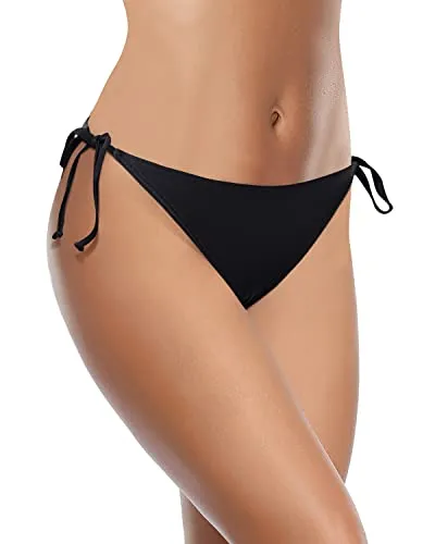 Full Coverage Bikini Bottom Tie Side Swimsuit Bottom Low Rise Bathing Suit Bottom-Black